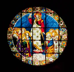 Oculus darstellend die Himmelfahrt Christi, 1443-5 (Buntglas)